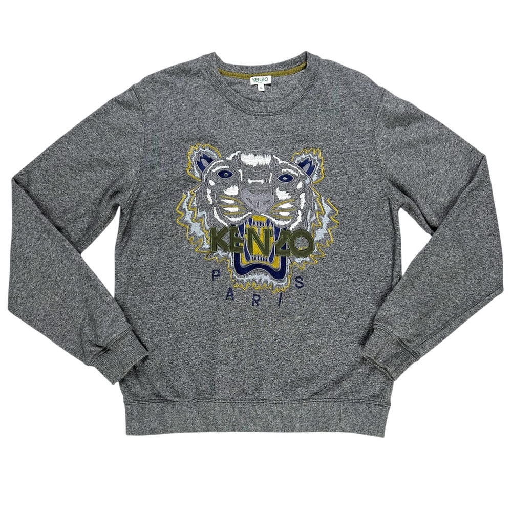 KENZO Tiger Head Embroidered Gray Crewneck Sweatshirt Size Medium